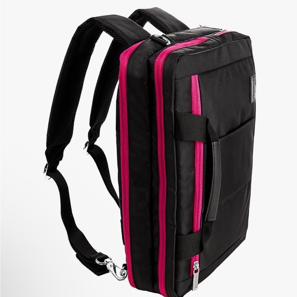 Laptop Convertible Backpack 12 inch Computer Pouch Bag Black with Pink BRAND NEW - Picture 2 of 9